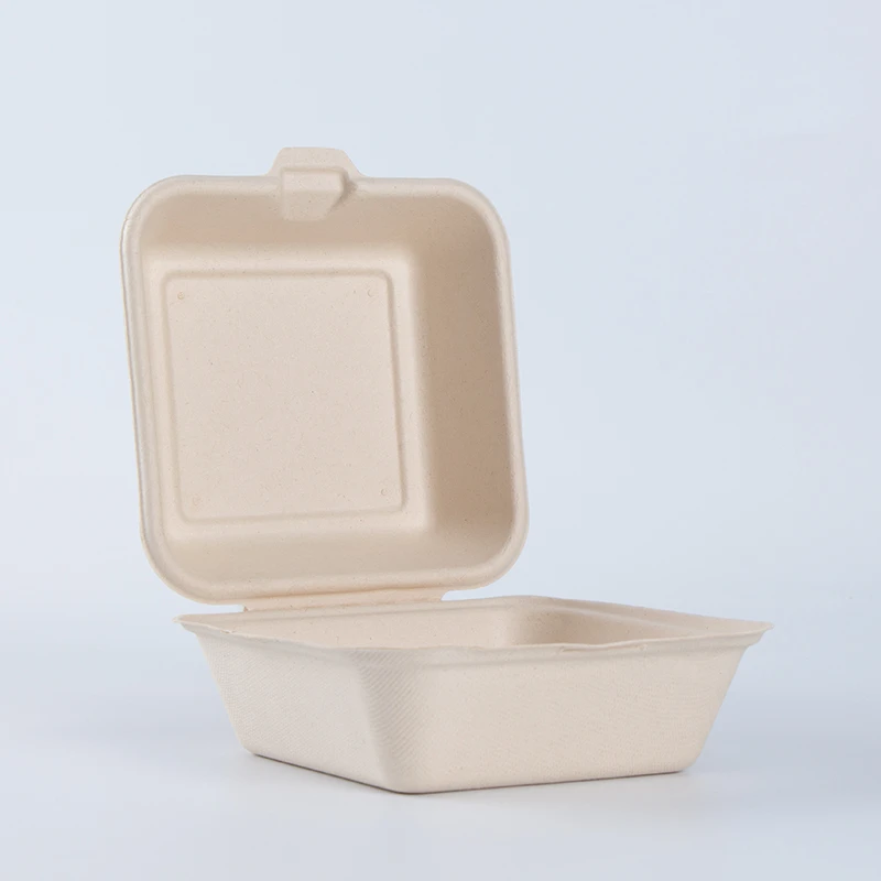Compostable Clamshell Bagasse Hartu elikagaien edukiontzia
